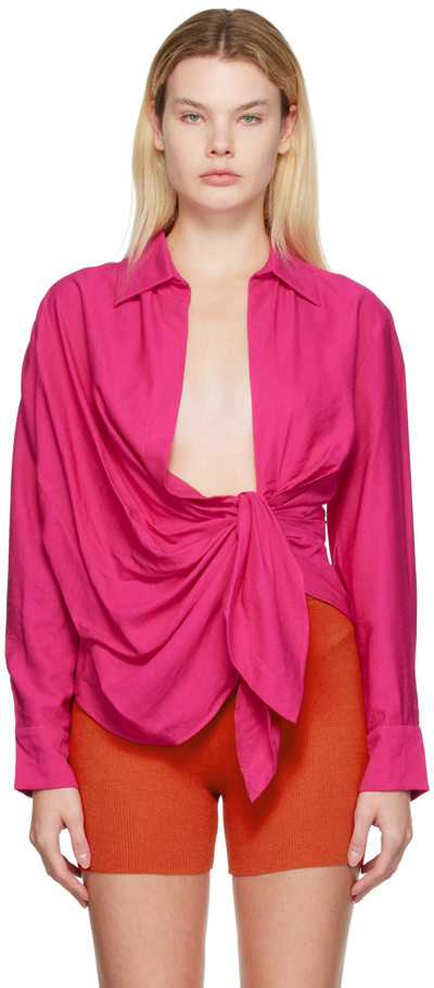 Jacquemus Pink Draped Shirt La Chemise Bahia In Viscose Woman In Pink & Purple