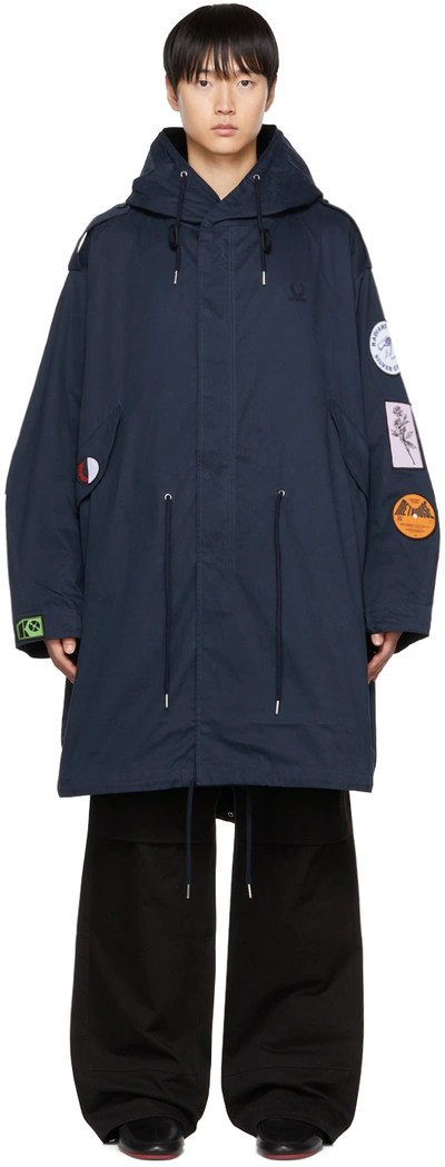 Raf Simons Navy Fred Perry Edition Patch Coat In P99 Basalt Navy