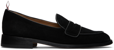 Thom Browne Black Varsity Penny Loafers In Multi-colored