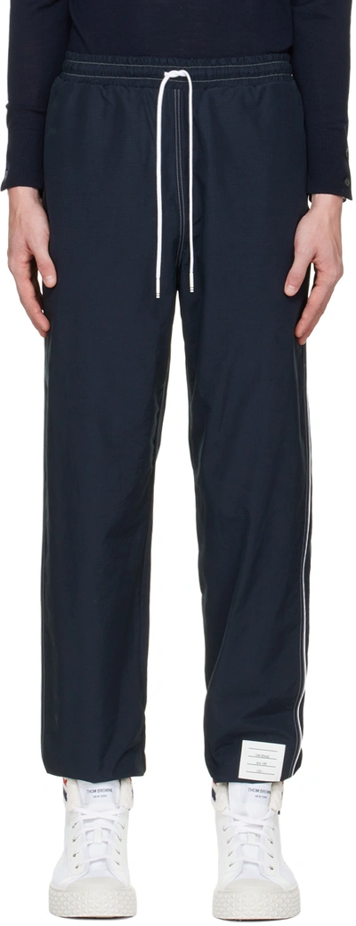 Thom Browne Navy Contrast Trim Lounge Trousers In 415 Navy