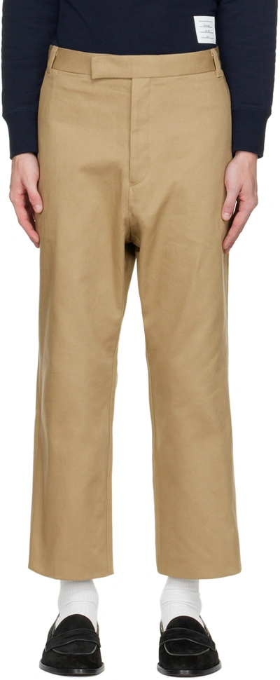 Thom Browne Beige Straight Leg Trousers In Camel