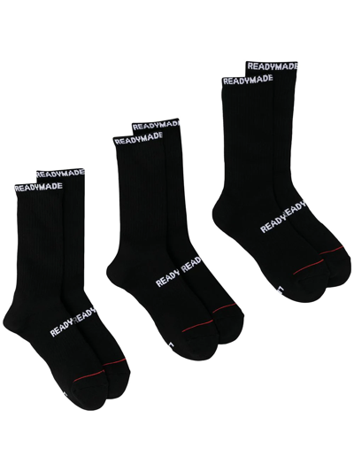 Readymade Pack-of-three Logo Socks In Black