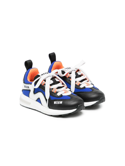 Msgm Kids' Colour-block Panelled Sneakers In Blue