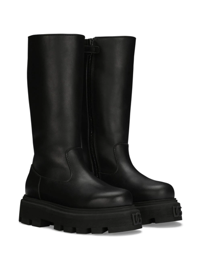 Dolce & Gabbana Kids' Chunky-sole Leather Boots In Back