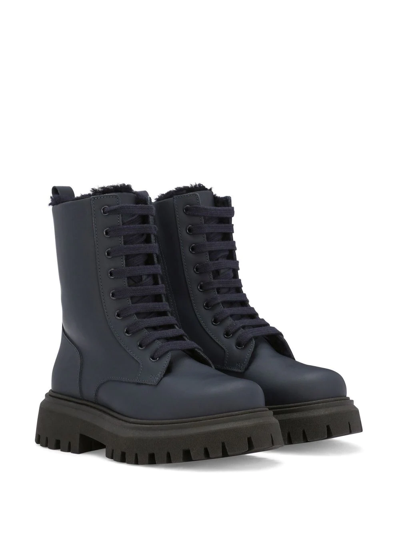 Dolce & Gabbana Kids' Faux-fur Lining Combat Boots In Black