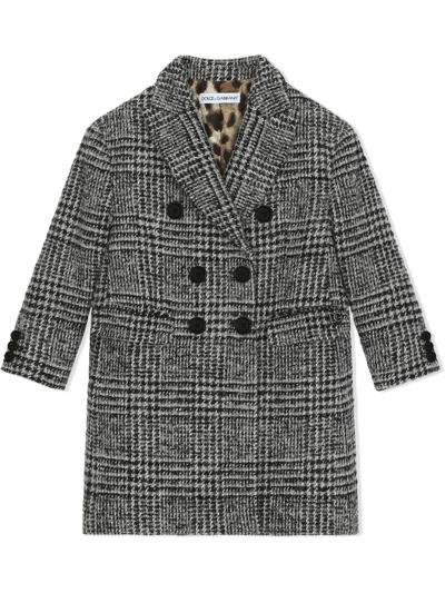 Dolce & Gabbana Kids' Prince Of Wales Double-breasted Coat In Black