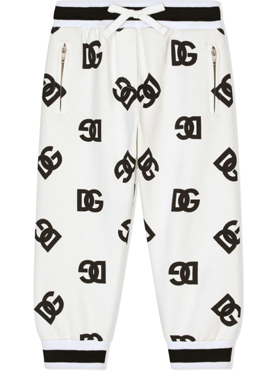Dolce & Gabbana Kids' Jersey Jogging Pants With Dg Logo Print In White
