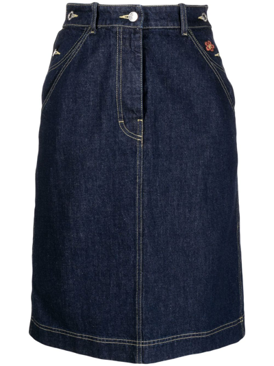 Kenzo Side Button-fastening Detail Denim Skirt In Ink