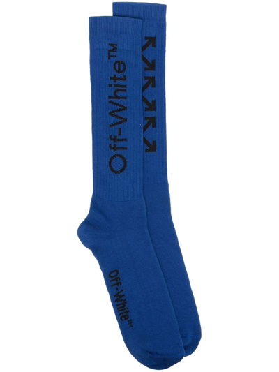 Off-white Logo-jacquard Ribbed Cotton-blend Socks In Blue