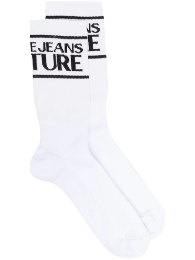 Versace Jeans Couture Logo Embroidered Socks In E003 White