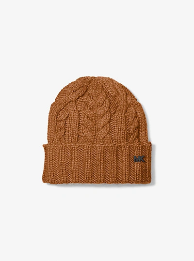 Michael Kors Cable Knit Beanie Hat In Brown
