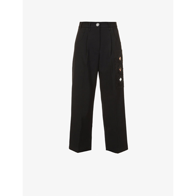 Song For The Mute Mirror-embellished Straight-leg Mid-rise Wool Trousers In Black