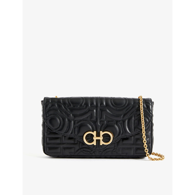 FERRAGAMO GANCINI QUILTED LEATHER WALLET ON CHAIN 