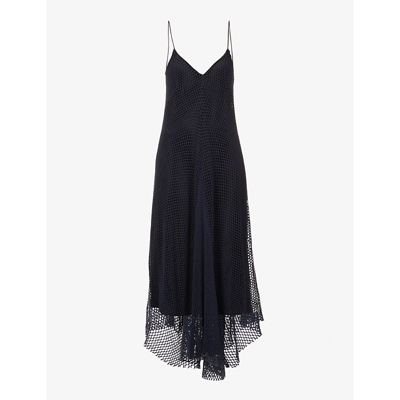 Song For The Mute V-neck Sleeveless Mesh-knit Cotton Maxi Dress In Navy