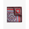 Eton Paisley Print Silk Pocket Square In Red