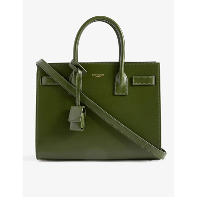 Saint Laurent Sac De Jour Nano Shiny Leather Satchel Bag In Dark Pine/gold