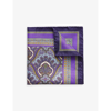 Eton Paisley Print Silk Pocket Square In Dark Purple