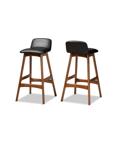 Baxton Studio Darrin Mid-century Modern Wood Counter Stool Set, 2 Piece In Black