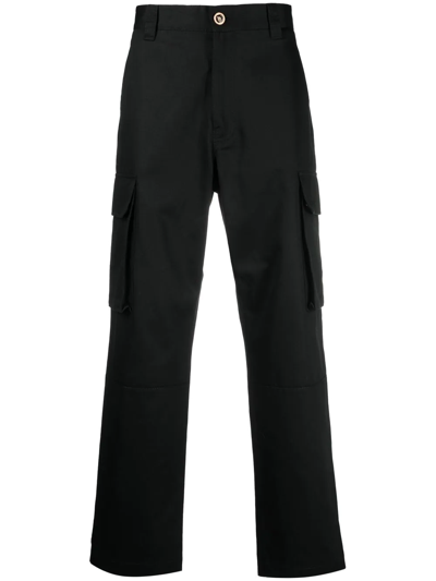 Versace Pantalone Cargo In Denim Di Cotone In Black