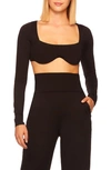 Susana Monaco Reverse Sweetheart Long-sleeve Crop Top In Black