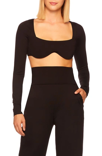 Susana Monaco Reverse Sweetheart Long-sleeve Crop Top In Black