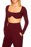 Susana Monaco Reverse Sweetheart Long-sleeve Crop Top In Port