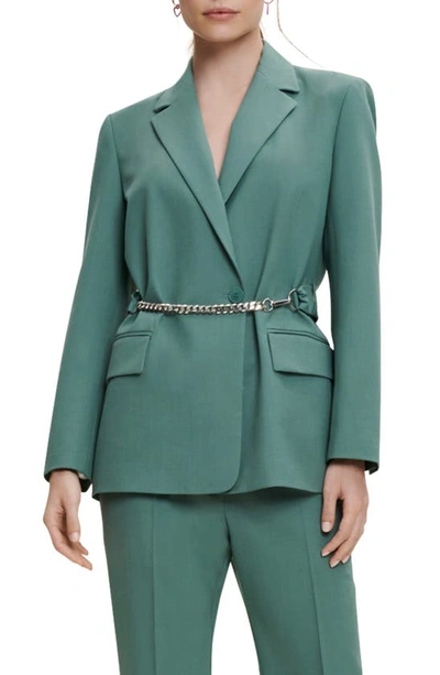 Maje Villette Belted Double-breasted Stretch-woven Blazer In Green