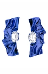 Sterling King Pleat Crystal Earrings In Blue