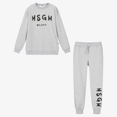 Msgm Teen Boys Grey Logo Tracksuit