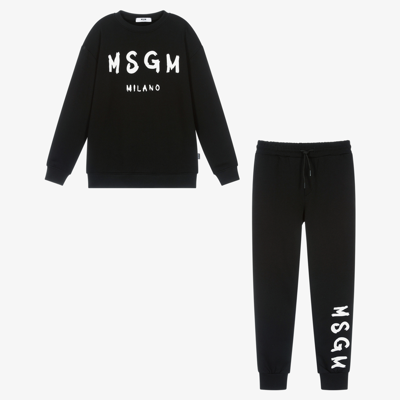 Msgm Teen Boys Black Logo Tracksuit
