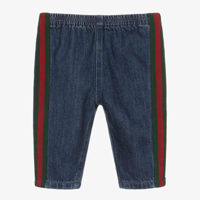 Gucci Blue Organic Denim Baby Trousers In Ivory