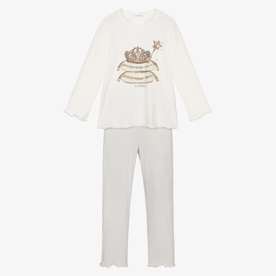 La Perla Babies' Girls Grey & Ivory Modal Pyjamas