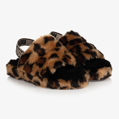 Ugg Kids' Junior Girls Leopard Slippers In Brown