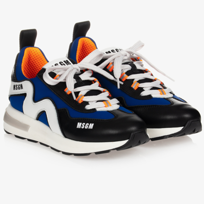 Msgm Boys Teen Blue & Black Logo Trainers