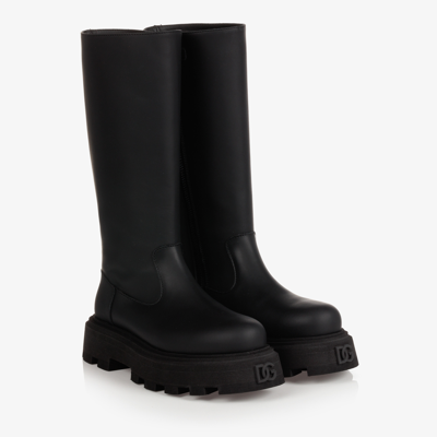Dolce & Gabbana Kids' Girls Black Leather Dg Boots