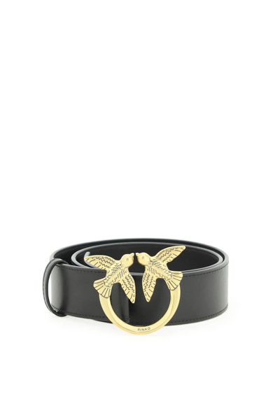 Pinko Thin Leather Love Birds Belt In Black