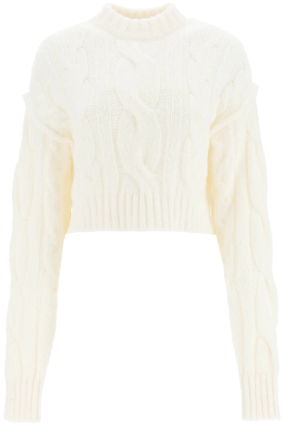 Sportmax Drava Cable-knit Cotton-blend Knitted Jumper In White