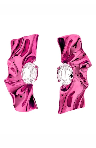 Sterling King Pleat Crystal Earrings In Pink