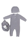 Barefoot Dreams Babies' Cozychic® Ribbed Romper, Buddy Blanket & Beanie Set In Dove Gray