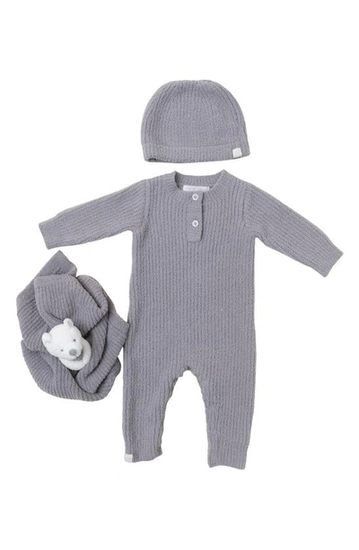 Barefoot Dreams Babies' Cozychic® Ribbed Romper, Buddy Blanket & Beanie Set In Dove Gray