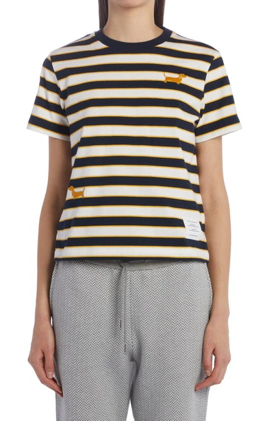 Thom Browne Embroidered Hector Stripe Short Sleeve T-shirt In Blue