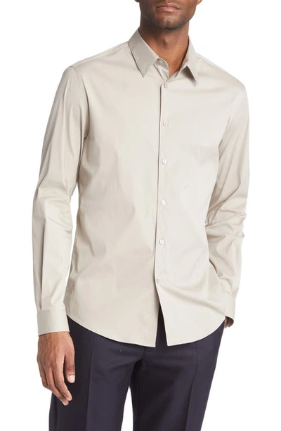 Frame Stretch Poplin Button-up Shirt In Beige