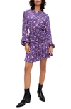 Maje Floral-print Cut-out Ruched Dress In Purple