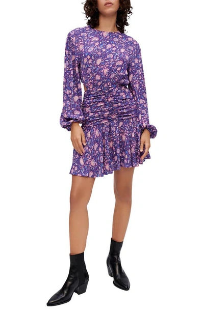 Maje Floral-print Cut-out Ruched Dress In Purple