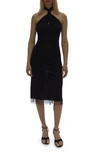 Helmut Lang Mesh Halter Bodycon Midi Dress In Basalt Black