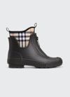 Burberry Flinton Check Waterproof Rain Boot In Black