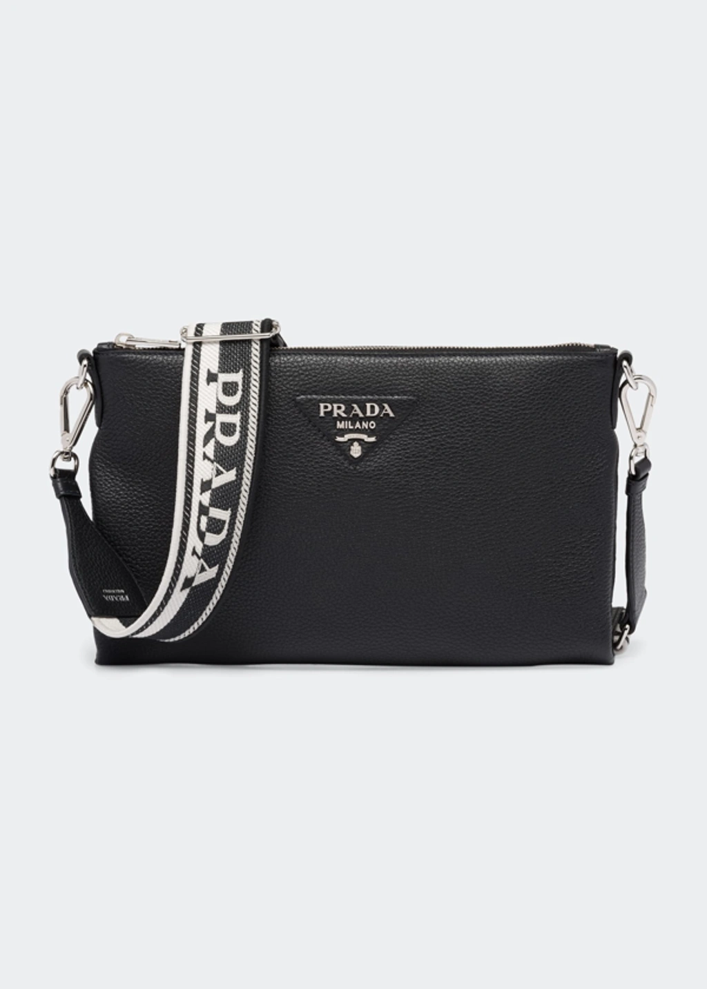 Prada Small Logo Pebbled Leather Crossbody Bag In F0002 Nero