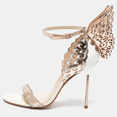 Pre-owned Sophia Webster Rose Gold/white Leather Evangeline Sandals Size 37.5