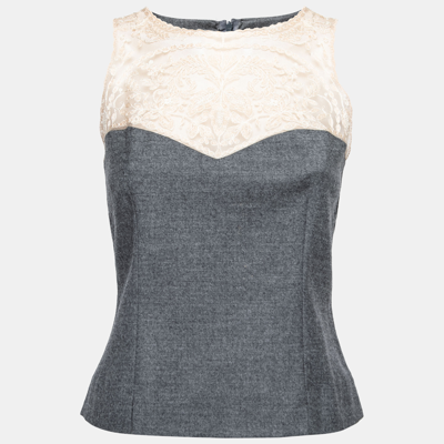 Pre-owned Sportmax Grey Wool Lace Detail Sleeveless Top S