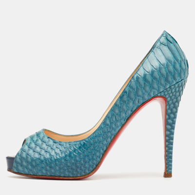 Pre-owned Christian Louboutin Blue Python Very Prive Platform Pumps Size 38